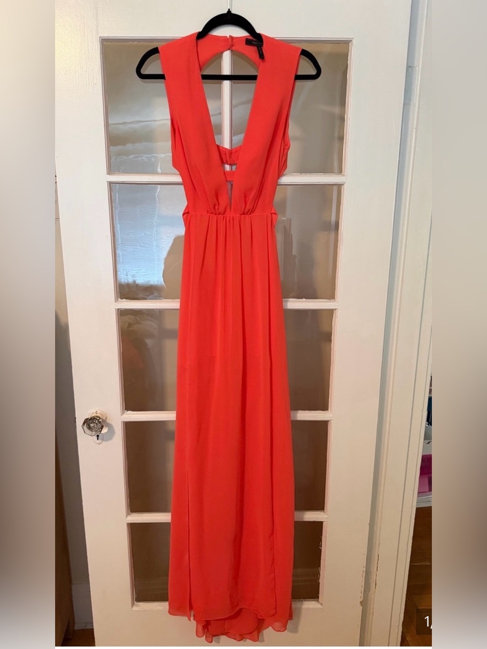 BCBGMaxAzria Vibrant Coral Plunging V Maxi Dress